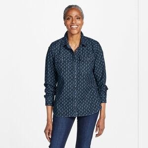 Women s L.L. Bean Heritage Washed Denim Shirt Long-Sleeve Print 100% Cotton